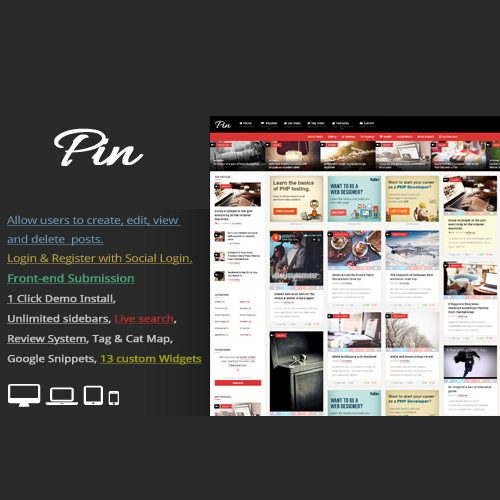 Pin = Pinterest Style / Personal Masonry Blog / Front-end Submission 5.7